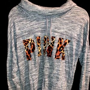 PINK Leopard Logo Cowl Neck Sweatshirt